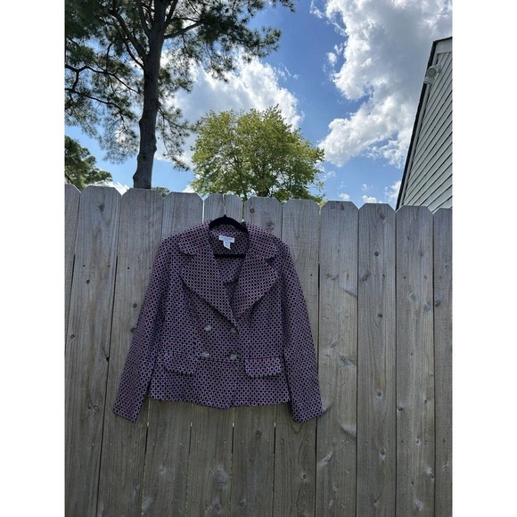 Miss Dorby Vtg Women's Blazer Suit‎ Jacket Purple Geometric Size 12 - Picture 2 of 10